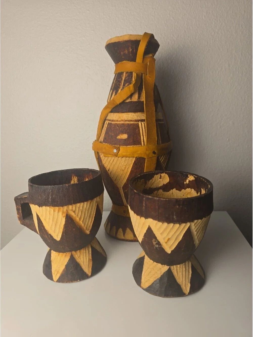 Somali Dhiil Milk Vessel Set Carved African Tribal Wood